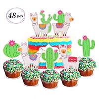 Yaaaaasss! Llama Cupcake Topper Cactus Cake Decor Mexican Fiesta Cinco De Mayo Party Decor Baby Shower Birthday Party Supplies 48pcs