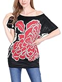 Allegra K Women Loose Fit Short Batwing Sleeve Flower Pattern Tunic Shirt L Red