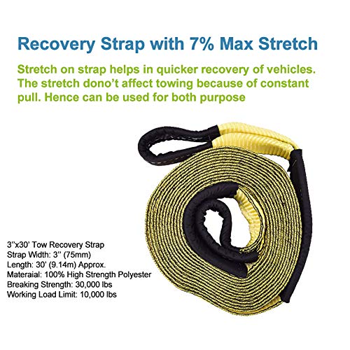 Otherya Tow Recovery Strap 3'' x 20' - Recover Your Vehicle Stuck in Mud/Snow - Heavy Duty Winch Snatch Strap - Protective Loops, Water-Resistant - Off Road Truck Accessory - Bonus Storage Bag