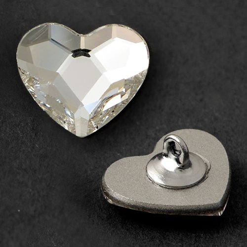 14mm Swarovski 2808 Crystal Heart Flatback Button with Shank Back, 2pcs, Crystal