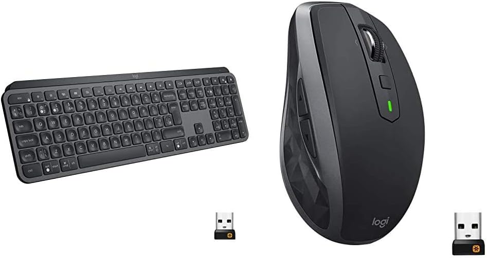 Logitech MX Keys Advanced Illuminated Wireless Keyboard - Graphite Black & MX Anywhere 2S Wireless Mouse, Multi-Device, Bluetooth and 2.4 GHz with USB Unifying Receiver - Graphite Black