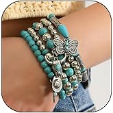 Turquoise Western Cowgirl Bracelets for Women Handmade Stackable Turquoise Beaded Stretch Bracelet Vintage Rodeo Western Jewelry Set Country Cowboy Outfit Accessories