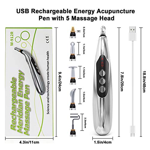 5-in-1 Acupuncture Pen USB Rechargeable Energy Acupuncture Pen with 5 Massage Head LED Display Electronic Meridians Laser Acupuncture & Acupressure Massager - Thumbnail 2
