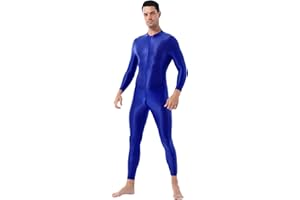 Oyolan Men Adult Spandex Long Sleeve Unitard Bodysuit High Neck Zip One Piece Leotard Dance Costume