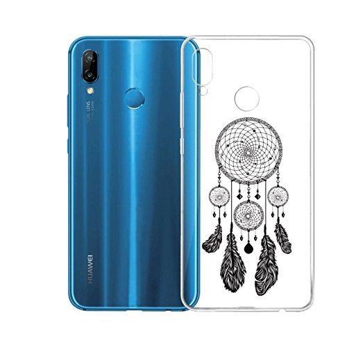 IJIA Case for Huawei Nova 3e/Huawei P20 Lite (5.8") - Transparent Beautiful Dreamcatcher Clear TPU Soft Silicone Protection Bumper Fashion Skin back Shell Case Cover