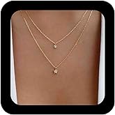 Iaceble Boho Layered Gold Necklace Choker Crystal Star Pendant Necklace Tiny Solitaire Necklaces Jewelry for Women