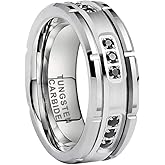 TUTISS 8mm Silver/Black Tungsten Rings for Men Women Promise Engagement Eternity Wedding Bands Black Cubic Zircon Stone Inlay All Around Matte Finish Comfort Fit