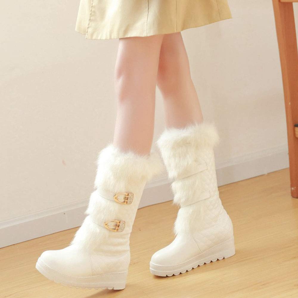 CularAcci Women Comfort Low Heel Snow Boots MidCalf