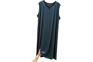 RUHANE Men's Sleeveless nightgowns, Mens Classic modal Pajamas Ultra Soft Nightshirt Loose fit Nightdress L-3XL