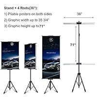 TheDisplayDeal TM Tripod Double-Sided Stand for Banner and Board Sign, Adjustable Size up to 71"H X 36"W (Stand+4Rods-36")