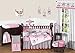 Sweet Jojo Designs Pink, Black and White Stripe Paris Window Treatment Panels - Set of 2