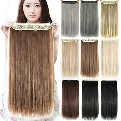 IMISSU Long Natural Thick Hair Straight Clip in on Synthetic Hair Extensions Hairpieces for Women (28 Inch,Layer Brown Mix Copper)