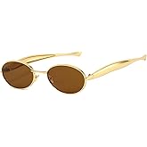 AIEYEZO Retro Oval Sunglasses for Women Men Fashion Gold Frame Sardine Sun Glasses Suitable for Small Faces