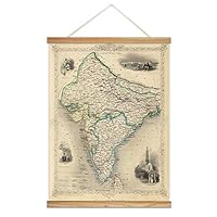 Hanging Poster with Wood Frames Rustic Map Canvas Artwork Wall Picture Home Decoration - 18