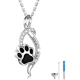 Silver Pet Paw Urn Necklace for Ashes - Dog Cat Memorial Jewelry Gifts for Women