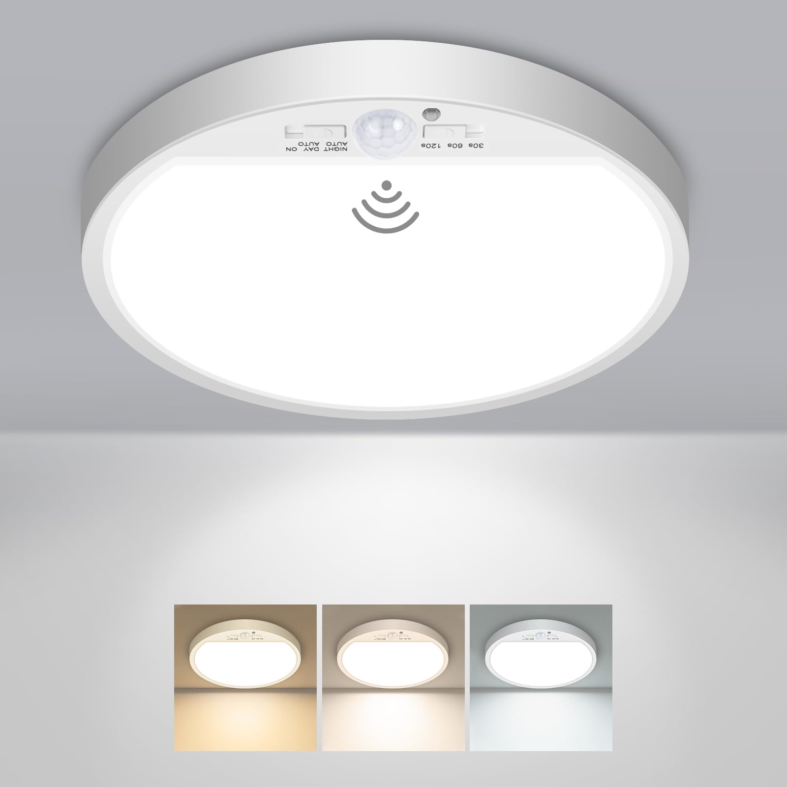 slochi LED Ceiling Light with Motion Sensor, 3000K-4000K-6500K & 100W Equivalent Motion Sensor Lights Indoor, 15W 1500LM 18cm Bathroom Ceiling Light for Bath,Porch,Stairs,Garage
