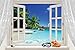 WINDOW ONTO THE TROPICS poster lovely blue sky water PRISTINE white sand IDYLLIC paradise 24X36 - (not a decal)
