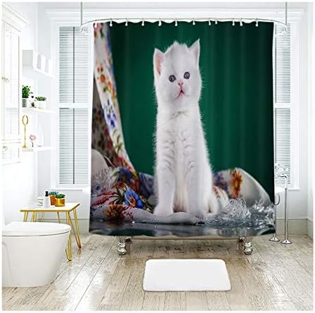 Blisfille Bathroom Curtains 212X212Cm Shower Curtains Bathroom Polyester A Little White Cat. 180X180Cm