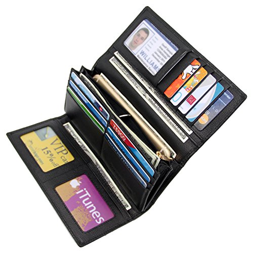 Women RFID Blocking Wallet Trifold Ladies Luxury Leather Clutch Travel Purse Black