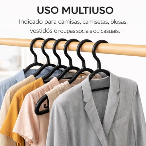 Kit 20 Cabides Adulto Preto Antideslizante Reforçado Cabide Resistente Para Roupas Calças Camisetas Contém Porta Gravata Cinto Lenço Camisas Ternos Gancho para Vestido