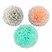 Party Decoration Kit, 32 Pieces - Coral, Mint Green and Gold - Tissue Paper Decor with Pom Poms, Balls,Balloons, Tassels, Garland - Birthday Parties, Bridal and Baby Showers, Wedding Supplies