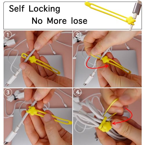 AFunCrafter Silicone Cable Ties - 20 PCS Travel Cord Organizer, Charger Wire Holder Wrap Keeper Electrical Management, Rubber Bands Office Supplies, Reusable Twist Straps for Phone USB