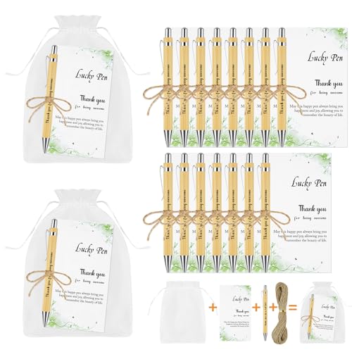 OFFCUP 15 Set Inspirational Pens, Bamboo Pen with Organza Bag Thank You Cards and Jute Twine, Appreciation Gifts for Teachers Staff Employees Colleagues