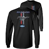 Ford Mustang Pony Racing Stripe 5.0 Muscle Cars Long Sleeve T-Shirt Front Back Print