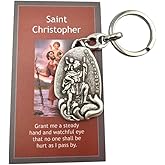 Westmon Works St Christopher Keychain Catholic Patron Saint of Travel Embossed Italian Metal Key Ring with Holy Card Set
