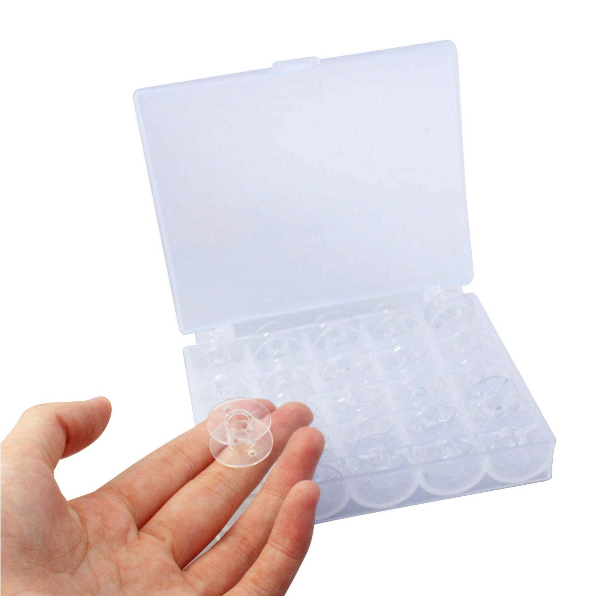 53 Pcs Plastic Sewing Machine Bobbins with Transparent Storage Case and Soft Measuring Tape by mifengdaer