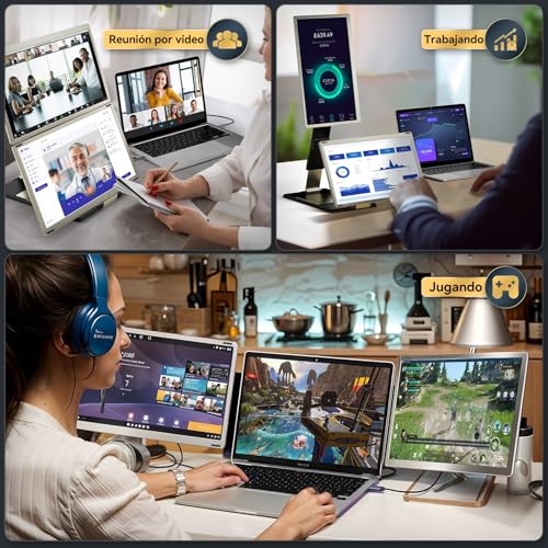 Teamgee 15.6" Extensor de Pantalla para Laptop, Monitor Portátil para Laptops 13-17” Mac/Windows, 120% sRGB FHD, Soporte Metálico, Rotación 235°, Ideal para Trabajo Híbrido