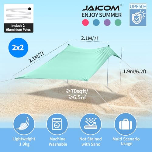 JAICOM Tenda da spiaggia, 2.1m x 2.1m Parasole Portatile, Protezione UV UPF 50+, Adatto per l'ombra in Spiaggia, il Campeggio, la Pesca e il Patio