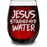 shop4ever Jesus Touched My Water Engraved Stemless Wine Glass 15 oz. Funny Christian Gifts for Women Birthday Gift Ideas for Pastor