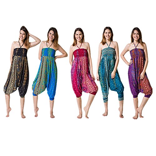 CSSD Women {Thai Harem} Trousers {Boho Aladdin} Jumpsuit {Harem Pants} {Hippy Smock} {High Waist} {Yoga} Pants (Free Size, Green)