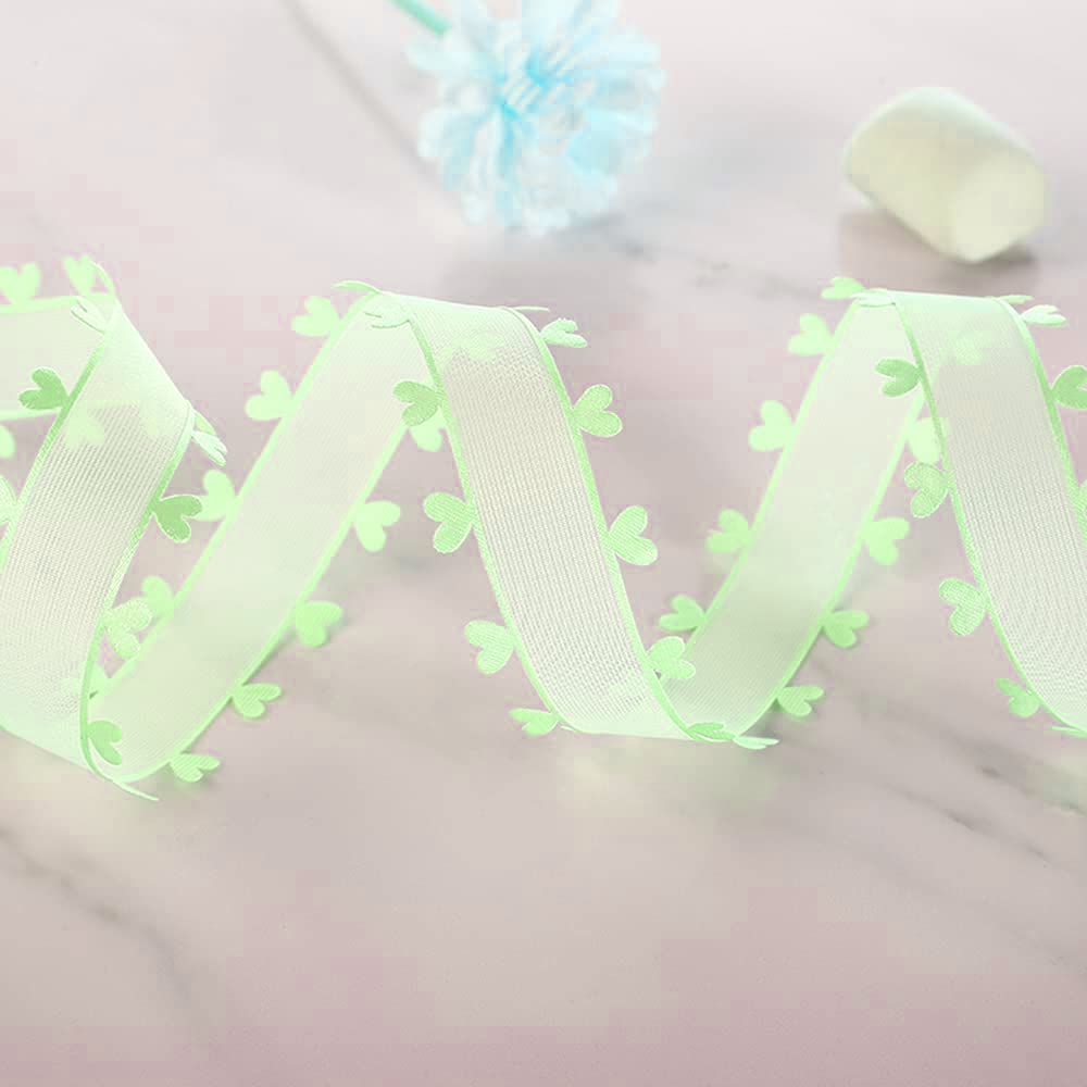 25 mm x 18 m Hearts Organza Ribbon Gift Ribbon Tulle Ribbon Decorative Ribbon for Car Wedding Decoration Table Decoration Room Decoration to Make Antenna Bows Car Decoration Green