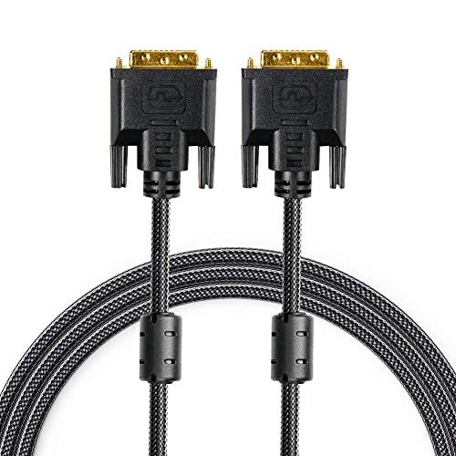DVI Cable 6FT, DVI-D to DVI-D (24+1)- M/M Double Shielding Digital Cord with Two Ferrite Core and PET Braided for Gaming, DVD, Laptop, HDTV and Projector - Gold Plated