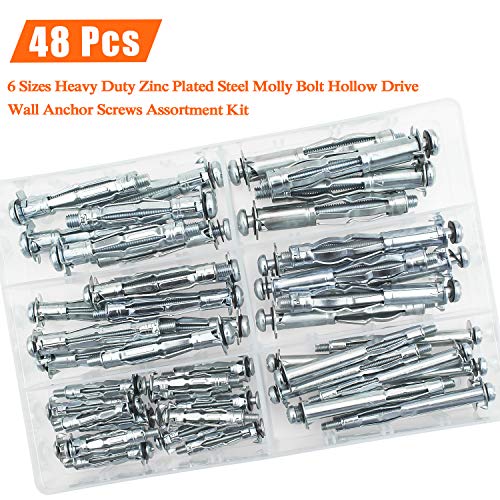 HELIFOUNER Hollow Wall Anchor Screws Set, 6 Sizes Heavy Duty Zinc