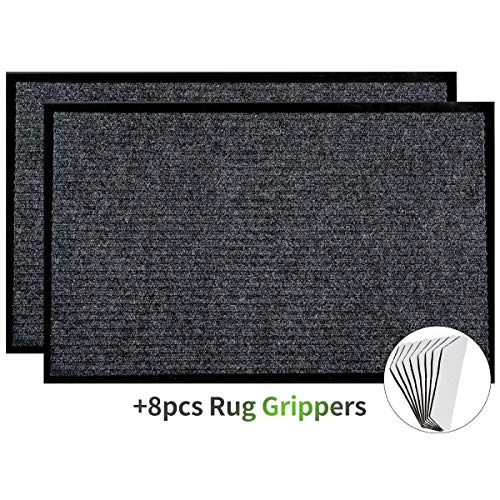 Indoor Outdoor Doormat Heavy Duty Front Door Mat Non Slip Rubber Backing Floor Mat Entrance Door Rug Welcome Mats for Shoe Scraper (17" x 30", Gray-2 Pack)