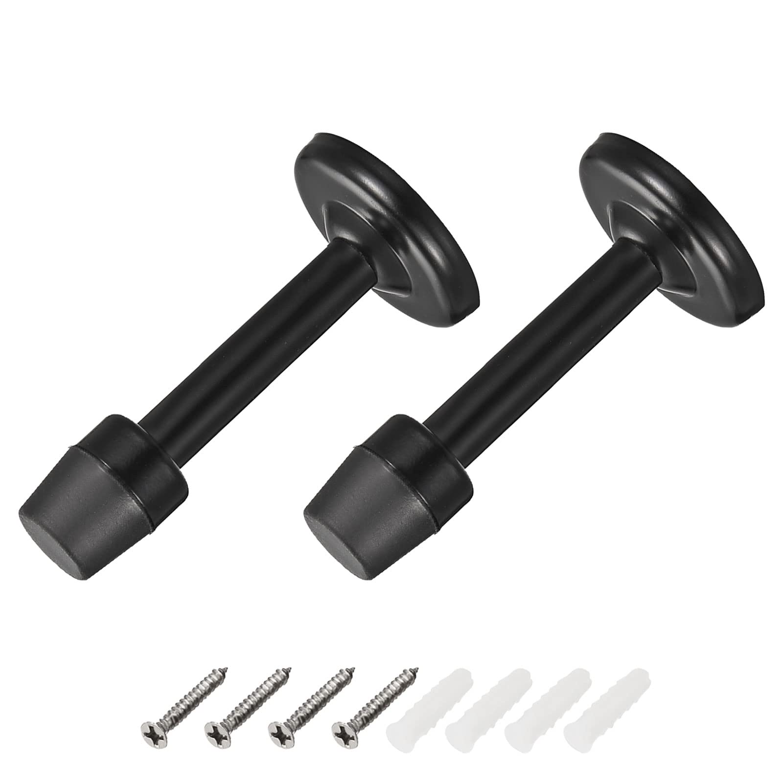 METALLIXITY Door Stop Wall Mount Door Stopper (78mm/3.07") 2pcs, Zinc Alloy Sound Dampening Door Stoppers with Screws - for Furniture Decor, Black