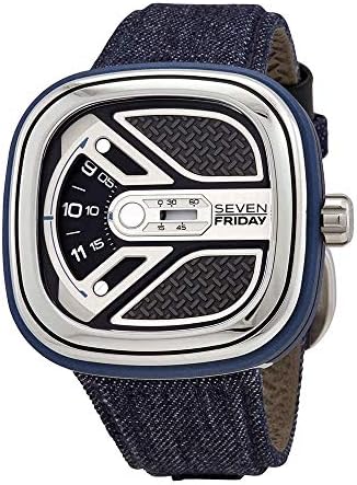 Seven Friday Men's 48mm Blue Denim Band Steel Case Automatic Watch M1B-01