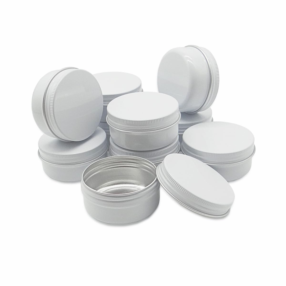 Wopanxye 10pack 50ml Aluminum Tin, 50 Gram White Container Leak Proof Cosmetic Jars, 50g Small Makeup Containers Round Screw Lids for Cosmetic, Salves, Lip Balms, Toner, Cream, Candle, Tea, Beads, Wax