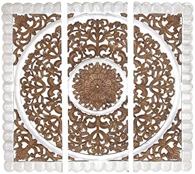 48" Brown White Wood Wall Art Panel Moroccan Style Decor