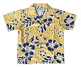 Made in Hawaii ! Boy's Classic Hibiscus Hawaiian Aloha Shirt (12, YELLOW)