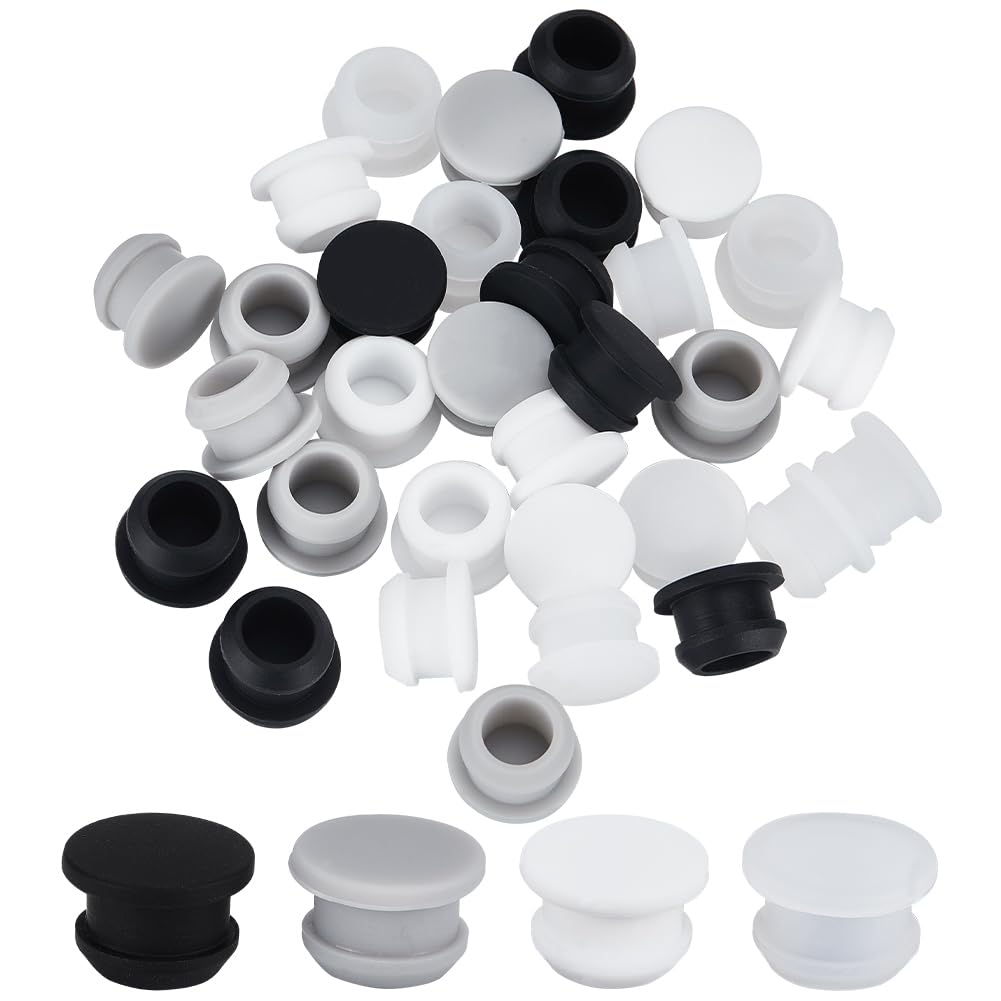 GORGECRAFT 32PCS 4 Colors Silicone Stoppers for Salt and Pepper Shakers 11mm Salt Plug Stopper Replacement Bottle Caps Reusable Round End Cap Corks for Bottles Pipes Pots Home Kitchen Storage