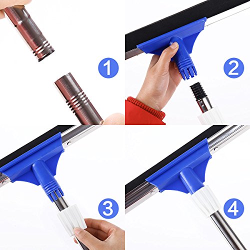 Heavy Duty Floor Squeegee, YCUTE 17.7" Dual EVA Foam Moss, 50.6" Long Handle Perfect for Washing and Drying Tile Glass Marble and Wood Surfaces - Thumbnail 6