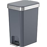 onlcuk Small Bathroom Trash Can with Lid Soft Close, 10 Liter/2.6 Gallon Slim Garbage Can-Metal Step and Press top Lid, Mini Modern Waste Basket for Toilet, Office, Bedroom,Dorm,Dark Gray