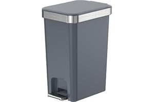 onlcuk Small Bathroom Trash Can with Lid Soft Close, 10 Liter/2.6 Gallon Slim Garbage Can-Metal Step and Press top Lid, Mini Modern Waste Basket for Toilet, Office, Bedroom,Dorm,Dark Gray