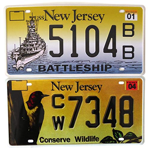 OPO 10 - Set of 2 metal USA car LICENSE PLATES - replicas of real NEW JERSEY American plates