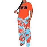 2 Piece Outfits for Women Matching Sets Short Sleeve Tunic Top Wide Legs Long Pants Summer Sweatsuits Loungewear