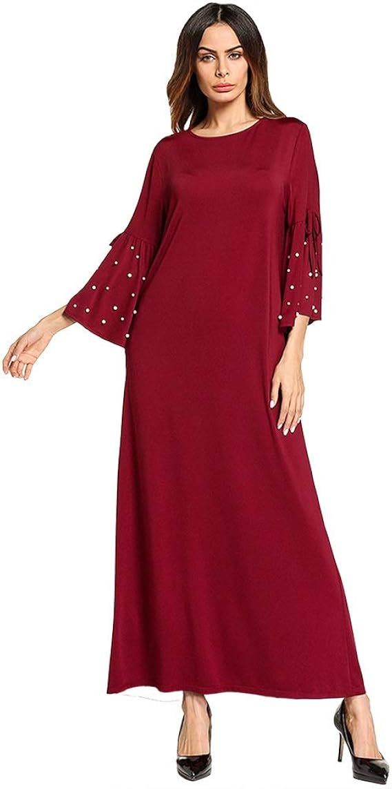 Amazon Yuxinxin ワインレッドのニットフリルビーズロングスカートドレスローブ婦人服 Color Red Size L ワンピース チュニック 通販